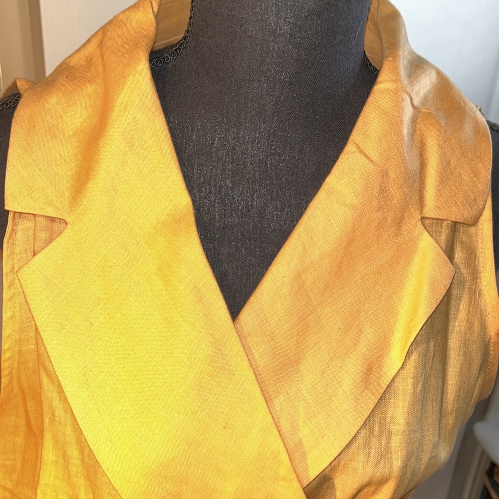 Edward 100% Irish linen sleeveless top. Orange crossbody tie. large. Fall. - Picture 2 of 11